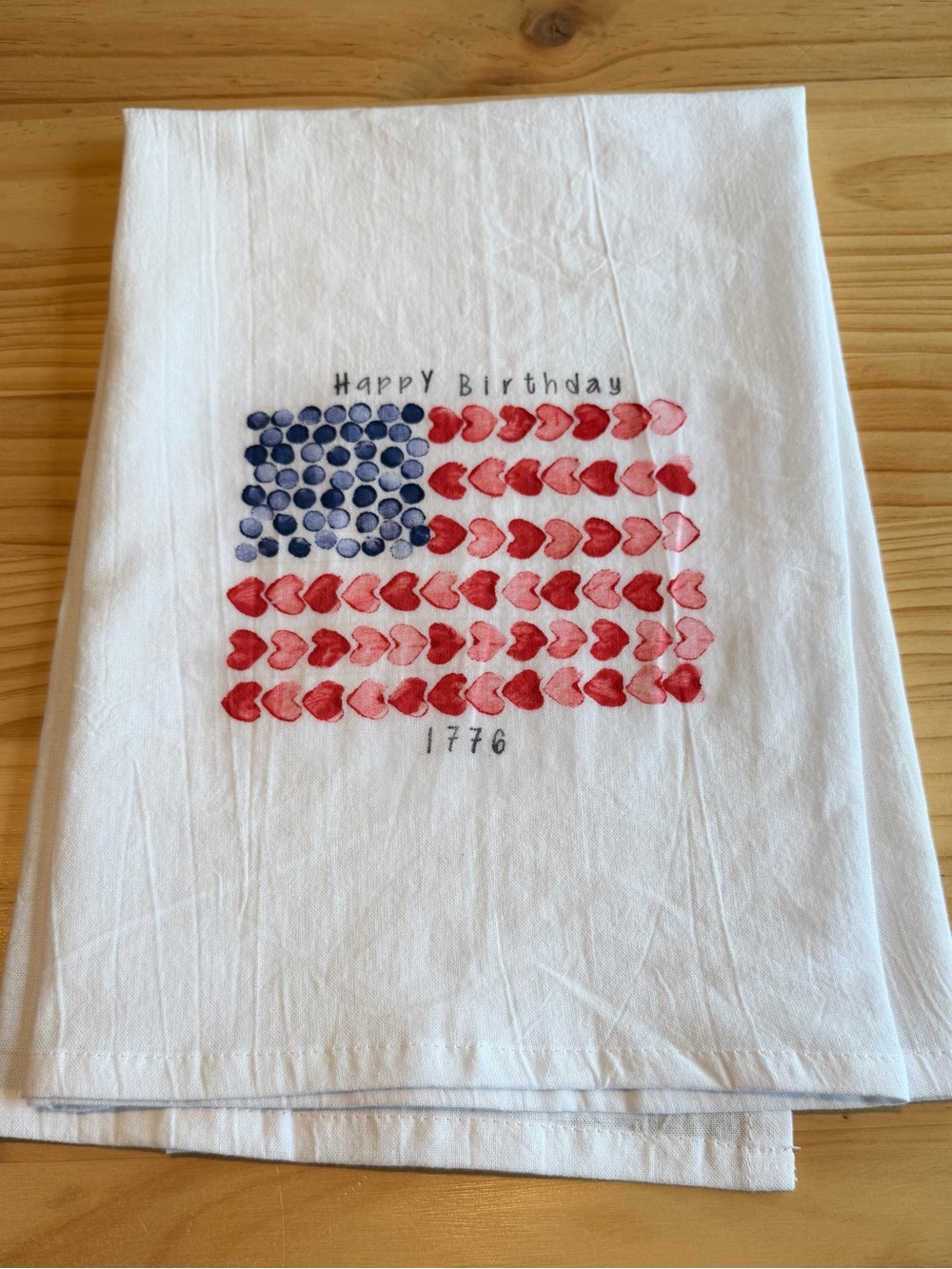 4th of July Happy Birthday 1776 Flag Tea Towel red white and blue